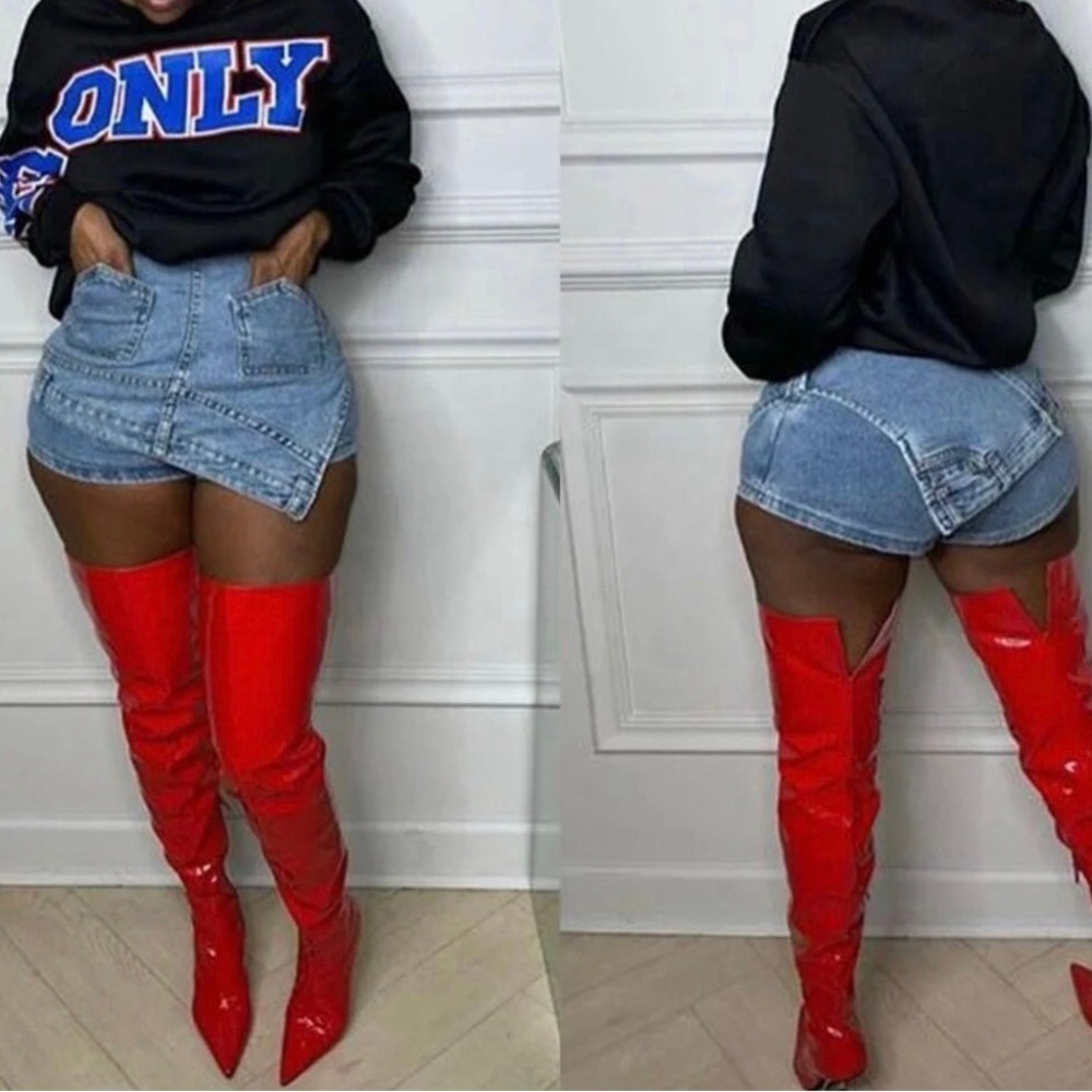 patch denim skort - Picture 2 of 3